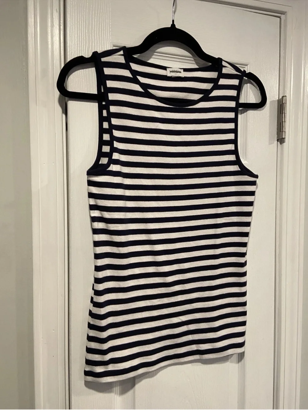NWOT J. Crew Size S Mid Weight Round Neck Navy White Stripe Knit Cotton Tank Top